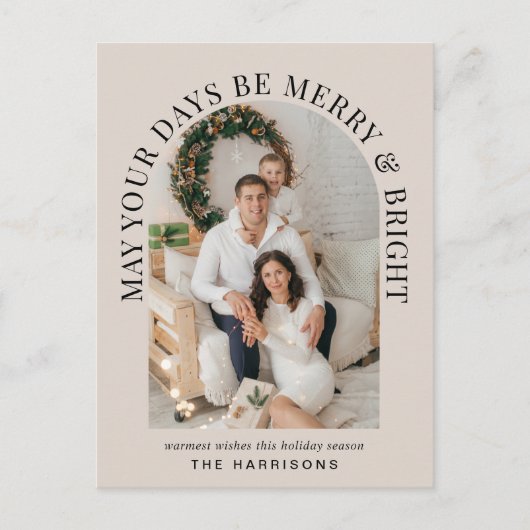 Elegante boog foto vrolijk en helder Kerstmis Feestdagenkaart (Voorkant)