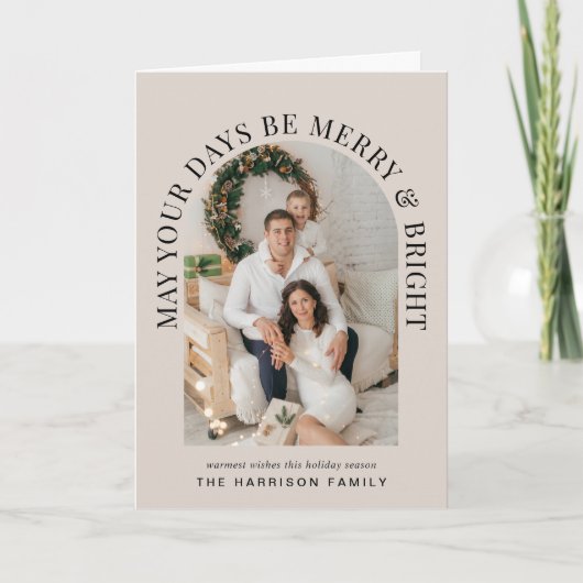 Elegante boog foto vrolijk en helder Kerstmis Kaart (Voorkant)