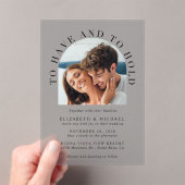 Elegante Boog Foto Wedding Frosted Acryl Uitnodigingen (Insitu (Draagbaar))