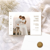 Elegante Boog Foto Wit en Gouden Monogram Bruiloft Save The Date