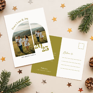 Elegante Boog Geometrische Familie Twee Foto Kerst Feestdagenkaart