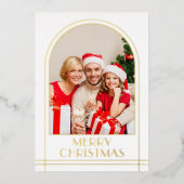 Elegante boog gepersonaliseerde familiefoto Kerstm Folie Feestdagenkaart (Voorkant)
