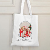 Elegante boog gepersonaliseerde familiefoto Kerstm Tote Bag