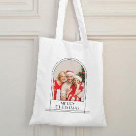 Elegante boog gepersonaliseerde familiefoto Kerstm Tote Bag