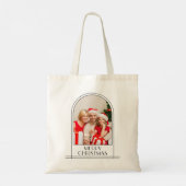 Elegante boog gepersonaliseerde familiefoto Kerstm Tote Bag (Achterkant)