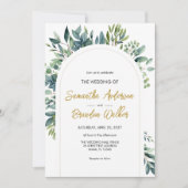 Elegante boog groen bloemblaadje bruiloft kaart (Voorkant)