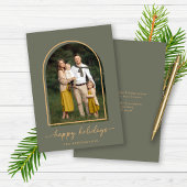 Elegante Boog Groen Goud Vakantiefoto Feestdagenkaart