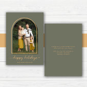 Elegante Boog Groen Goud Vakantiefoto Feestdagenkaart