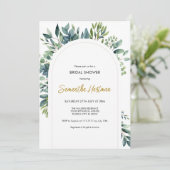 Elegante Boog Groene Bloemen Bloemige Bruidsfeest Kaart (Staand voorkant)