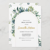 Elegante Boog Groene Bloemen Bloemige Bruidsfeest Kaart (Voorkant / Achterkant)