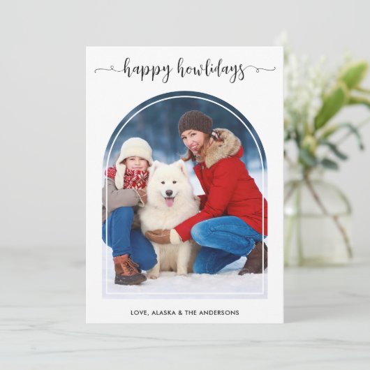 Elegante Boog Hond Kerstmis Custom Modern Huisdier Feestdagenkaart (Staand voorkant)