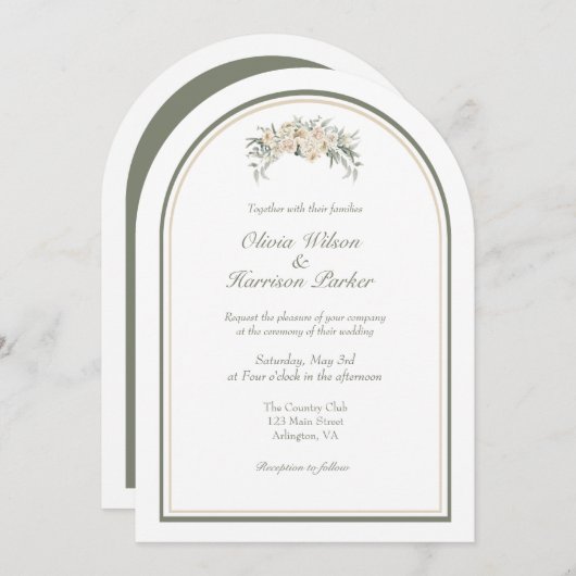 Elegante Boog Huwelijksuitnodiging - Minimalistisc Kaart (Voorkant / Achterkant)