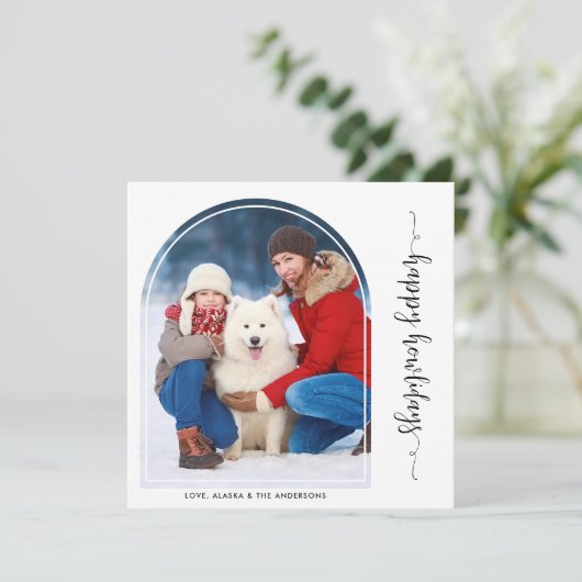 Elegante Boog Kerstmis Custom Modern Huisdier Hond Feestdagenkaart (Staand voorkant)