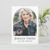 Elegante boog klassieke witte foto begrafenissympa bedankkaart (Staand voorkant)