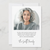 Elegante boog klassieke witte foto begrafenissympa bedankkaart (Achterkant)