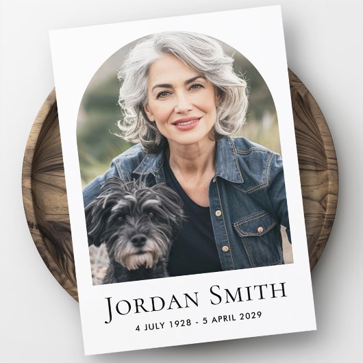 Elegante boog klassieke witte foto begrafenissympa bedankkaart