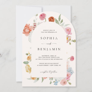 Elegante Boog Kleurrijke Lente Bloemen Bruiloft Kaart