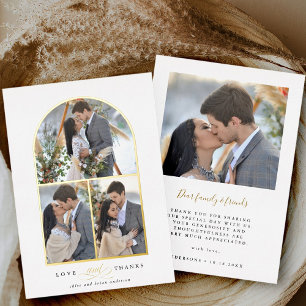 Elegante Boog Liefde & Dank Foto Trouw Dankjewel Folie Uitnodiging
