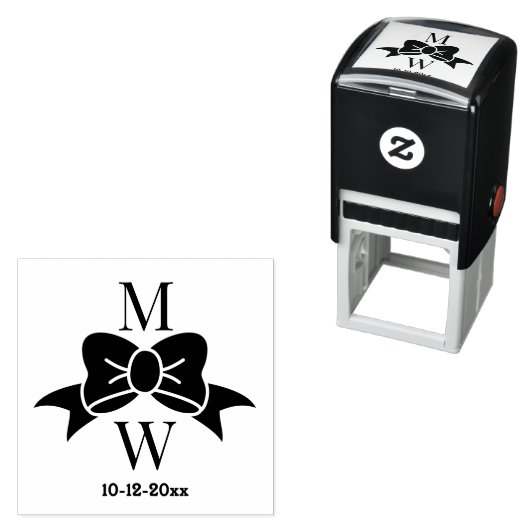 Elegante boog lint #3V bruiloft paar Initialen DT Zelfinktende Stempel (In situ)