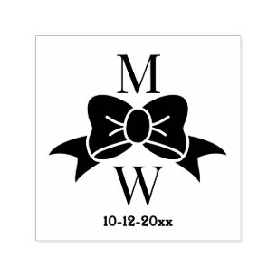 Elegante boog lint #3V bruiloft paar Initialen DT Zelfinktende Stempel