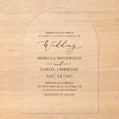 Elegante boog minimalistische bruiloft acryl uitnodigingen (Voorkant)