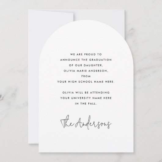 Elegante boog moderne foto afstuderen aankondiging (Achterkant)