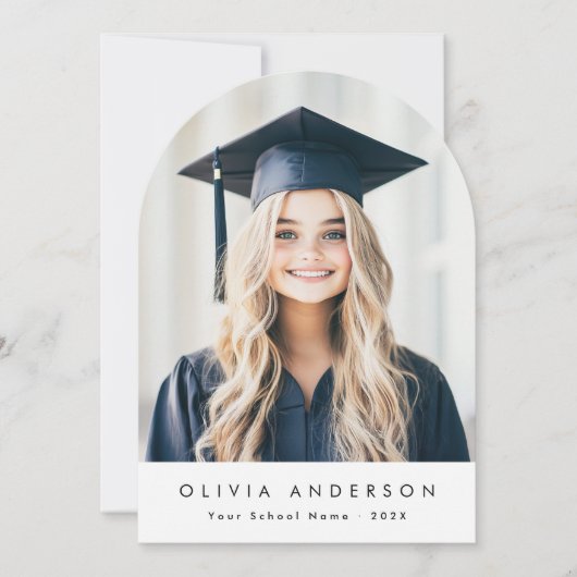 Elegante boog moderne foto afstuderen aankondiging (Voorkant)