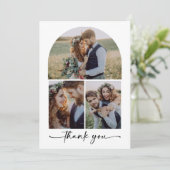 Elegante boog Multi foto collage bruiloft Bedankkaart (Staand voorkant)