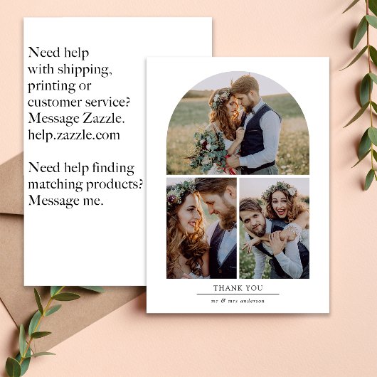 Elegante boog Multi foto collage bruiloft Bedankkaart