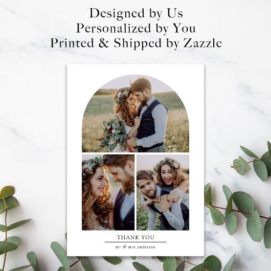 Elegante boog Multi foto collage bruiloft Bedankkaart