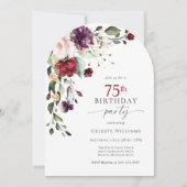 Elegante Boog Rood en Paarse Bloemen 75ste Verjaar Kaart (Voorkant)