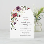 Elegante Boog Rood en Paarse Bloemen 75ste Verjaar Kaart (Staand voorkant)