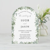 Elegante Boog Sagegroene Eucalyptus Bruiloft Kaart (Staand voorkant)