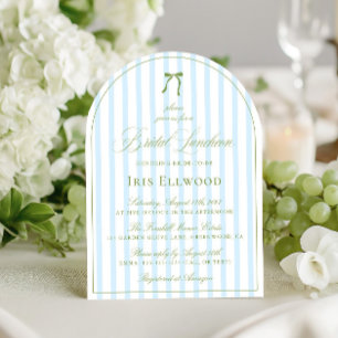 Elegante Boog Salie Groen & Blauw Bruidslunch Kaart