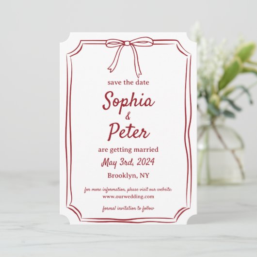 Elegante boog tijdloze bruiloft Crimson rood Save The Date (Staand voorkant)