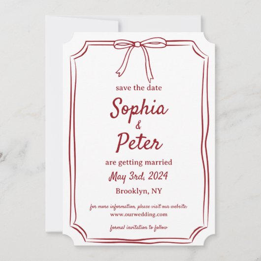 Elegante boog tijdloze bruiloft Crimson rood Save The Date (Voorkant)
