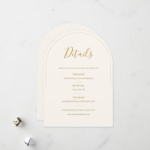 Elegante Boog Trouwdetails Kaart | Minimaal Ivoor
