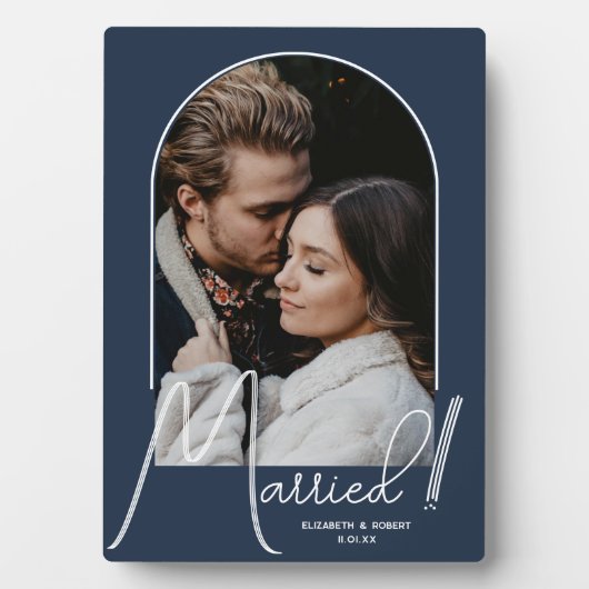 Elegante boog trouwfoto marineblauw fotoplaat (voorkant)