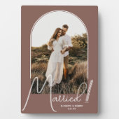 Elegante boog trouwfoto roze taupe fotoplaat (voorkant)