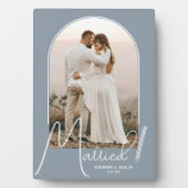 Elegante boog trouwfoto stoffig blauw fotoplaat (voorkant)