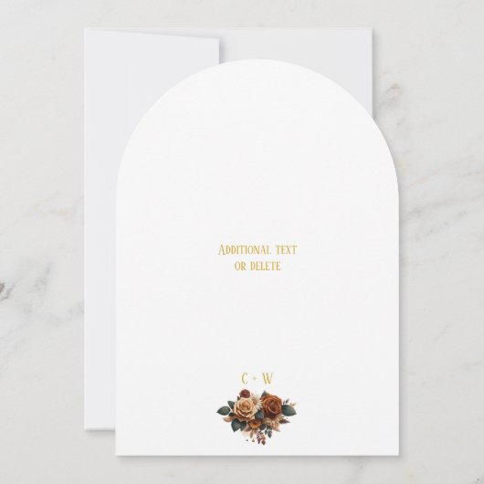 Elegante Boog Trouwscript Rustieke Bloemen Kaart (Achterkant)