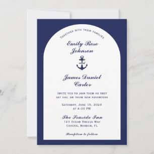 Elegante boog witte en marineblauwe nautische trou kaart