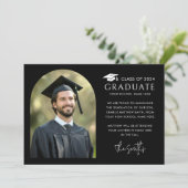 Elegante boog zwart foto graduatie cap aankondiging (Staand voorkant)