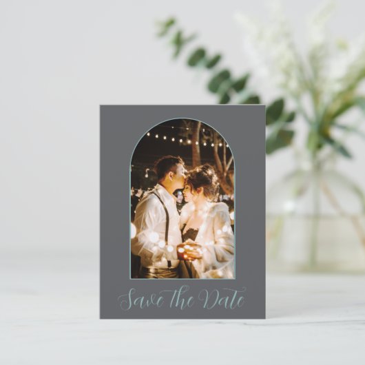 Elegante boogfoto met script save the date (Staand voorkant)