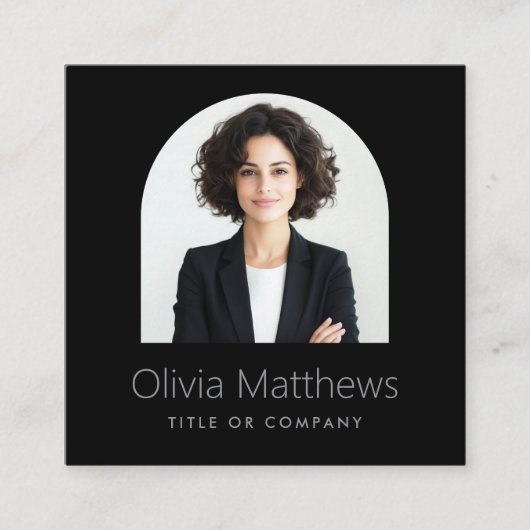 Elegante boogfoto modern professioneel zwart vierkante visitekaartje (Voorkant)