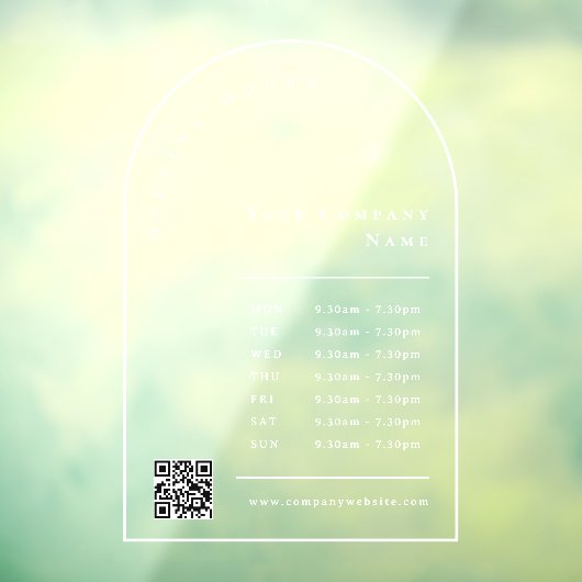 Elegante booglijst Bedrijfs openingsuren QR-code Raamsticker (Vel 3)