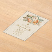 Elegante boogperzik bloemige baby meisje doop acryl uitnodigingen (Laagn)