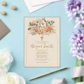 Elegante boogperzik bloemige baby meisje doop acryl uitnodigingen (Insitu (Huwelijk))