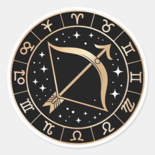 Elegante Boogschutter Zodiac Goud Zwart Ronde Sticker