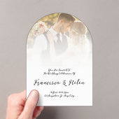 Elegante boogvormige aangepaste fotobruiloft acryl uitnodigingen (Insitu (Draagbaar))